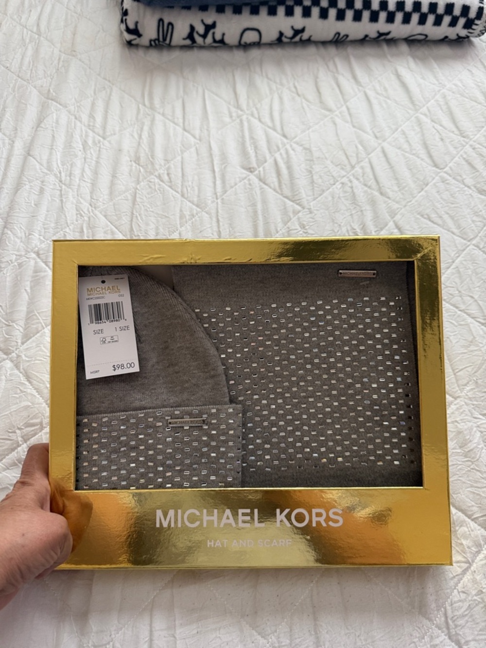 Michael Kors Silver-Accented Gray Knit Hat & Scarf Gift Set